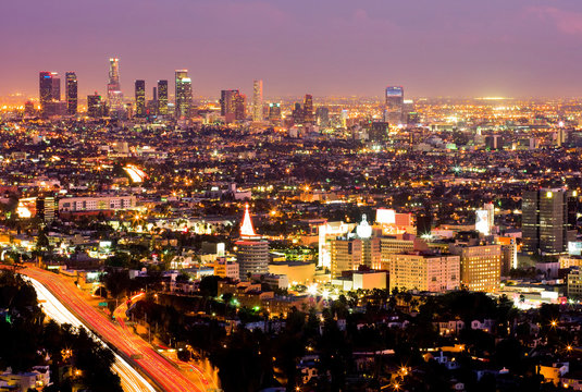 Los Angeles and Hollywood at night