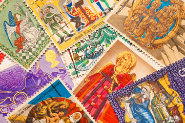 background of british nativity christmas stamps