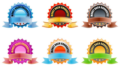 Various colored money back guarantee ribbons