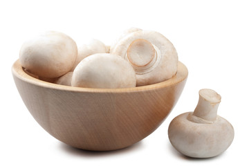 fresh mushrooms in bowl isolated
