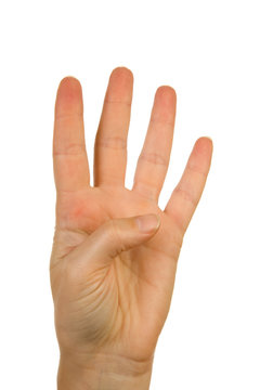 Hand is counting number 4 over white background