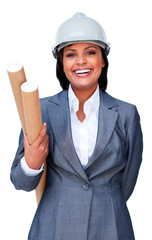 Young hispanic architect smiling at the camera