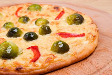 vegetable pizza with brussels sprouts.