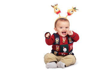 Cute Lauging Baby in Chritmas Outfit