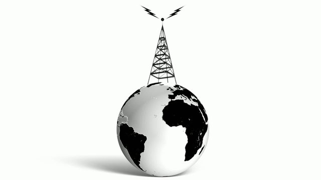 Earth Rotating with Radio Tower with Morse code Audio