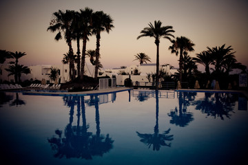 swimming pool at evening, Djerba, Tunisia