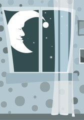 Night window with moonman