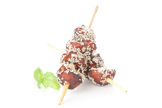 chicken skewer with sesame and soy sauce