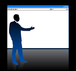 Businessman on background with web browser blank page