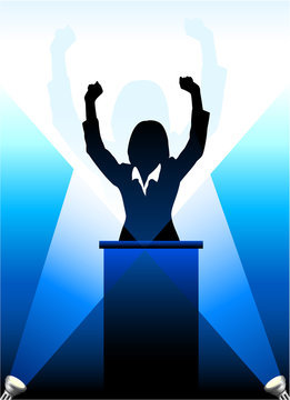 Business/political speaker silhouette behind a podium