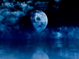 Obraz na płótnie Canvas Bright moon over soft waves