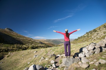 open arms on stones wall