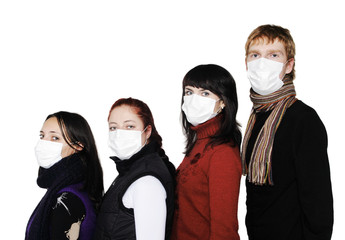 People in masks, ill flu, A(H1N1). on the white background