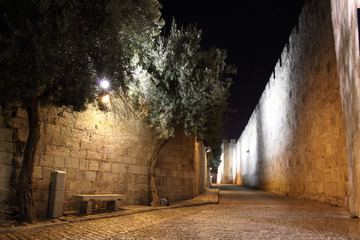 An alley in the old city of Jerusalem at night, Israel. - 19008737