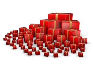 Red giftboxes with golden stripes