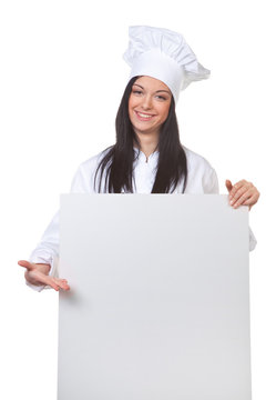 Koch mit leerer Tafel als Speisekarte