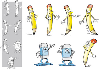 Cartoon Pencil and Eraser
