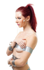 Fototapeta premium Attractive futuristic woman with brain sensors
