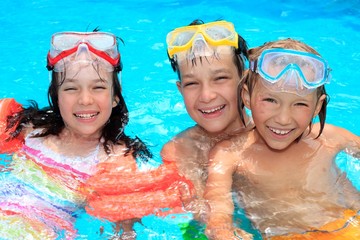 Happy children with snorkels