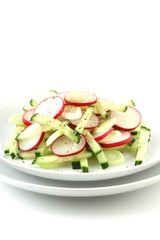 salat mit radieschen, gurken und frühlingszwiebeln