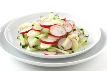 salat mit radieschen, gurken und frühlingszwiebeln