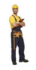 handyman with drill on white background