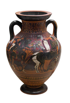 Ancient greek vase in black over red ceramic