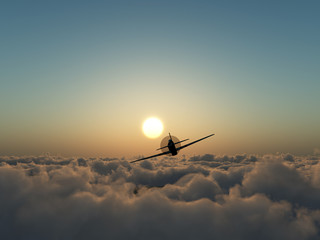 Fototapeta na wymiar Propeller Plane In The Sky
