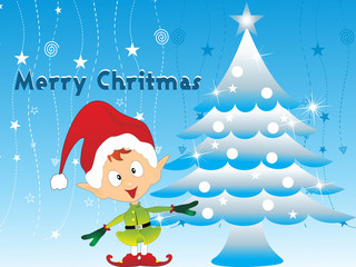 merry xmas background with tree, cartoon santa