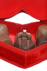 Fototapeta na wymiar Diamond Engagement Ring In Chocolate Box
