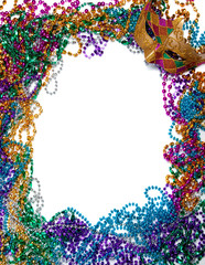 Border made of mardi gras bead and mask on white © Michael Flippo
