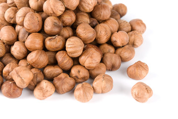 Hazelnuts on white background