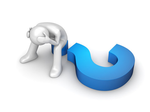 Question (man sitting on a huge question sign)