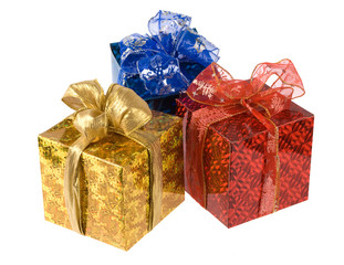 three gift boxes isolated on white. studio shot