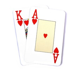 Ace King suited (hearts) poker cards, isolated on white