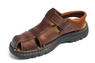 Old sandals shoes with laces close up.  It is isolated.