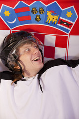 ice hockey player with croatian flag