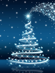 Silver Christmas Tree on blue background