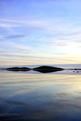 Landscape of Alqueva lake at sunset.