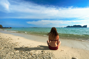 Girl on the beach. Phi Phi island. Thailand