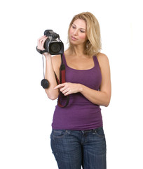 Woman holding camcorder