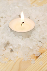 Fototapeta na wymiar Little Candle in Bath Salt
