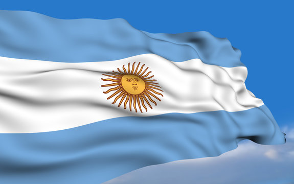 Argentinian flag waving on wind