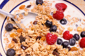 Cereal with milk and fruit