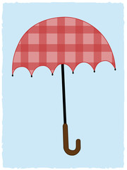 Patchwork tartan Red Umbrella on light blue background