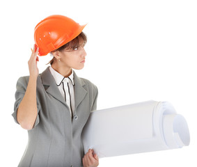 young girl in office clouses