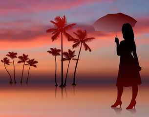 sexy woman on sunset background with trees