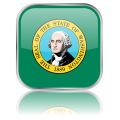 Washington State Square Flag Button (USA - Vector - Reflection)
