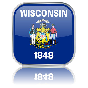 Wisconsin State Square Flag Button (USA - Vector - Reflection)