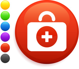 first aid kit icon on round internet button